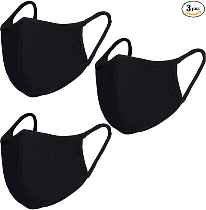 Pack 3 Dust Mouth Mask - All Cotton - Reusable Cloth Comfy Breathable Material Black Pack 3pcs