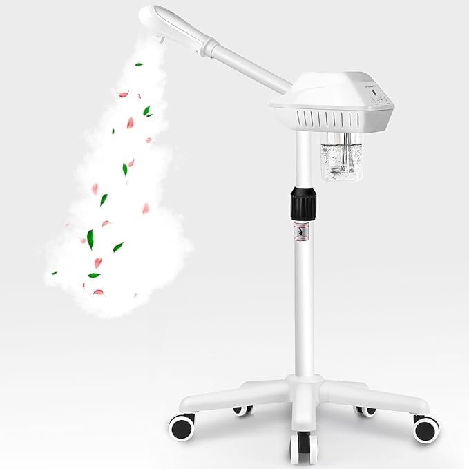Professional Facial Steamer for Deep Cleansing and Hydration, Ozone Spa Face Steamer on Wheels, Adjustable Height and Angle,Estheticians Steamer More Steam,Suitable for Beauty, Spa and Home Use