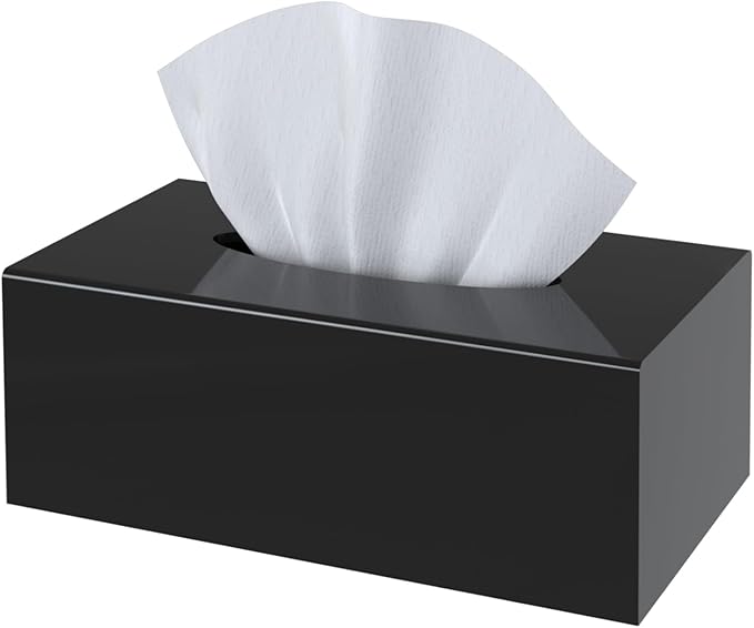SILUT Tissue Box Cover, Tissue Box Cover Rectangle, Stylish Tissue Box Holder, Facial Tissue Holder for Bathroom, Kitchen Vanity, Countertops, Dressers, Night Stand - Shiny Black