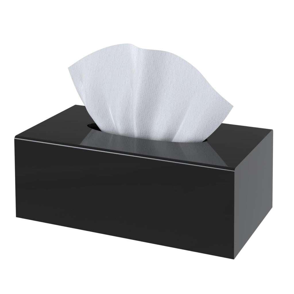 SILUT Tissue Box Cover, Tissue Box Cover Rectangle, Stylish Tissue Box Holder, Facial Tissue Holder for Bathroom, Kitchen Vanity, Countertops, Dressers, Night Stand - Shiny Black