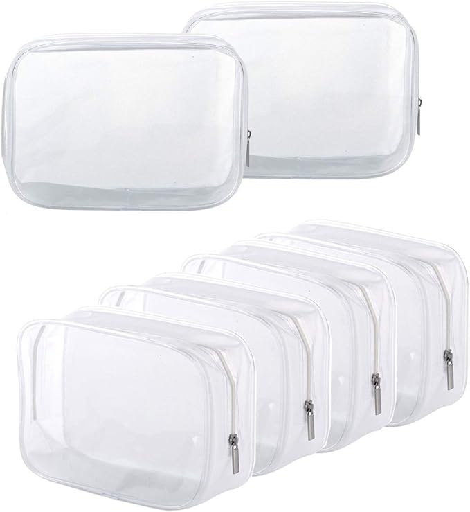 BEFORYOU 6 Pack Clear Toiletry Carry Pouch, White, Small TSA Approved