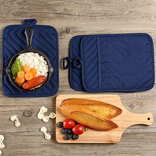 VEIKERY Oven Pot Holder with Pocket Cotton Heat Resistant Coaster Potholder Kitchen Hot Pad Oven Mitts for Cooking Square 7"x9"Set of 5 (Blue)