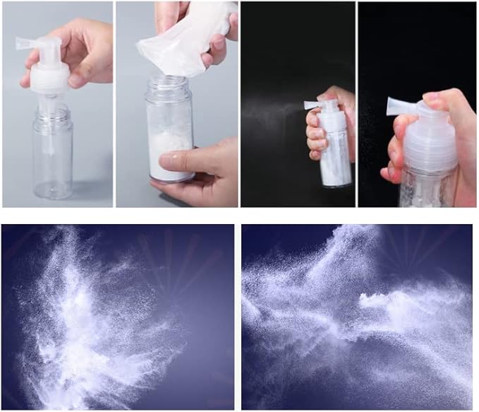 Duehut 110ml Powder Spray Bottle Portable Detachable Travel Spray Bottle Plastic Powder Sprayer Bottles Container PET Cosmetics BottleRefillable Hair Fiber Applicator for Home Barber Shop