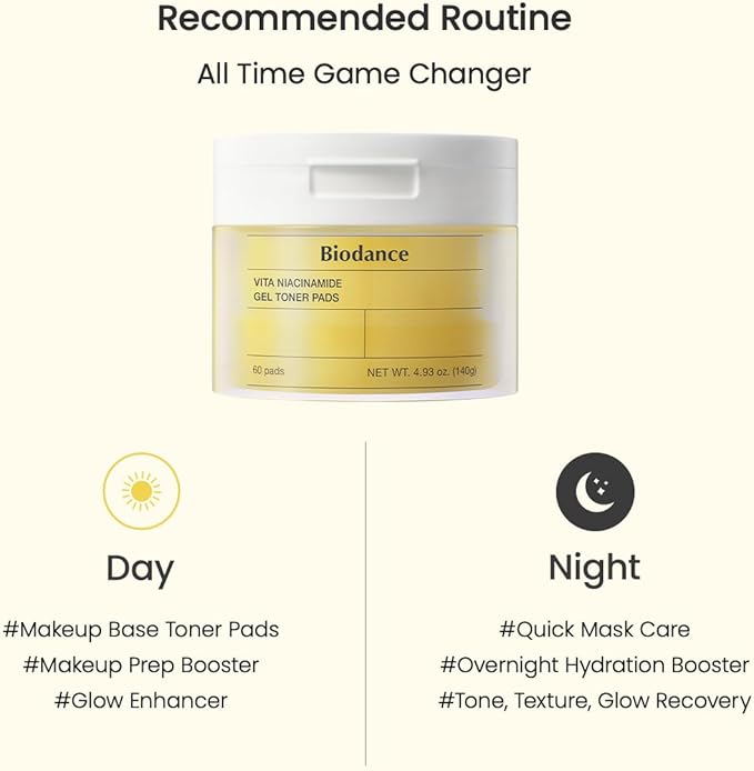 Biodance Vita Niacinamide Gel Toner Pads, Dark Spot Corrector, Evening Skin Tone, Gentle Exfoliating Toner Pads with Vitamin C, Pre-Soaked Pads, Korean Skin Careㅣ60 Pads