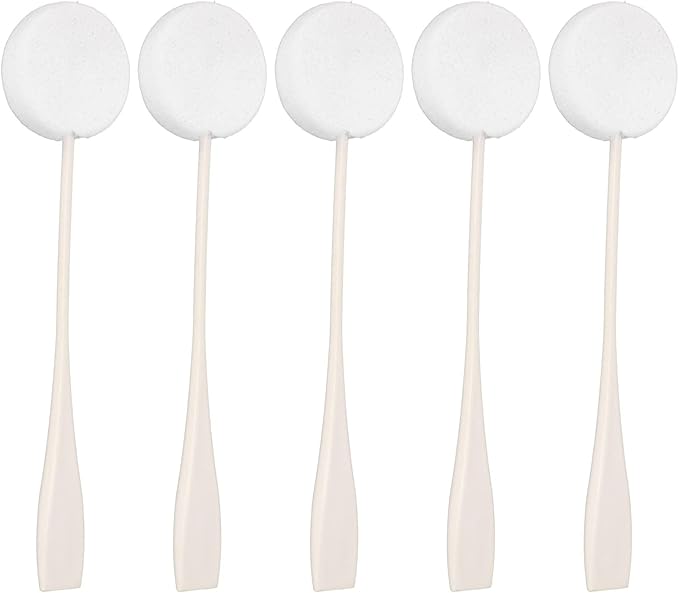 Bediffer 5 Piece Set of Soft Powder Puffs, Long Handled Lotion Applicator with Incredible Water Absorption, Ideal for Home Use, White