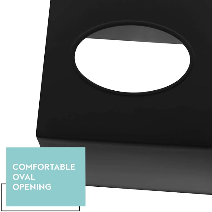 Black Tissue Box Cover – Square Tissue Box Holder for Bathroom Accessories Countertop, Decorative Tissue Cover and Square Cube Holder for Modern Home, Office or Dresser Décor