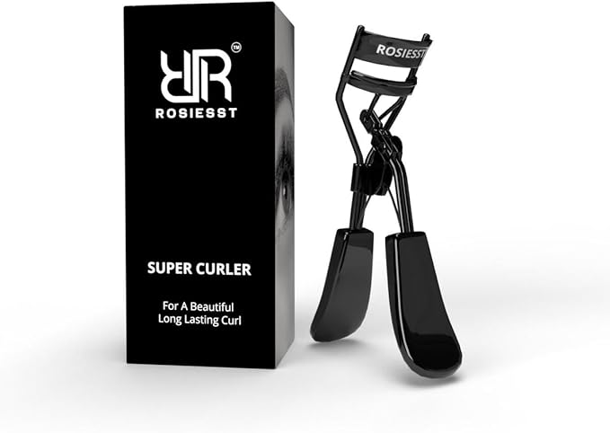 Rosiesst Professional Eyelash Curler, Stainless Steel with Silicone Pads, Ergonomic Design for a Comfortable Grip, Super Curling, Compact Travel Size. Black Lash curlers.