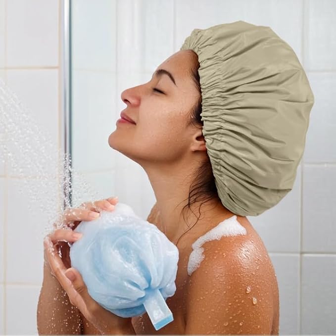 Edoneery Reusable Shower Caps for Women, Waterproof Long Hair Bonnet