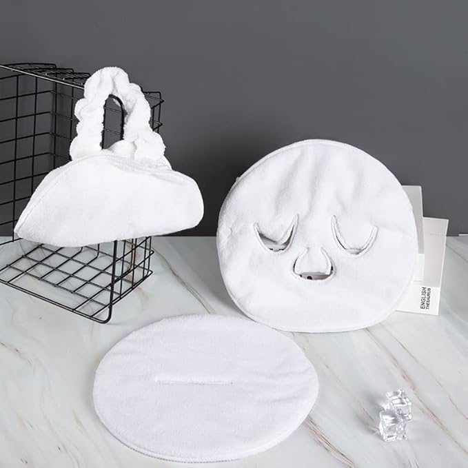 BLACKCROWN 3 Holes Towel Mask Reusable Face Towel Mask Cold Hot Compress Facial Steamer Moisturizing Beauty Skin Care Spa Towels for Facial Steamer Mask for Women Girls Style (A+B) (2 Pack)
