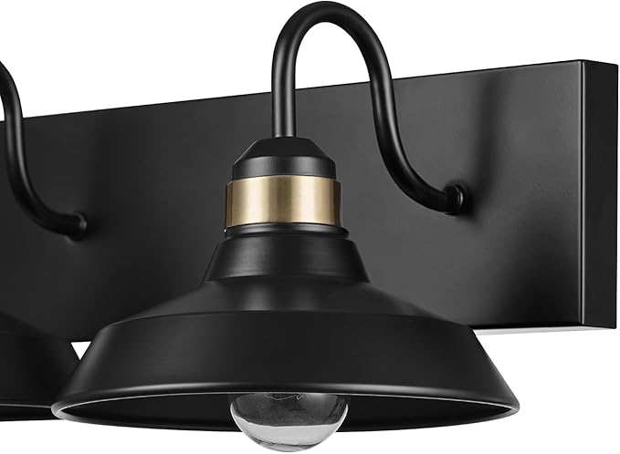 Globe Electric 63000199 24" 3-Light Vanity Light, Matte Black, Brass Accents, Exposed Bulb, Bathroom/Makeup Mirror, Wall Light