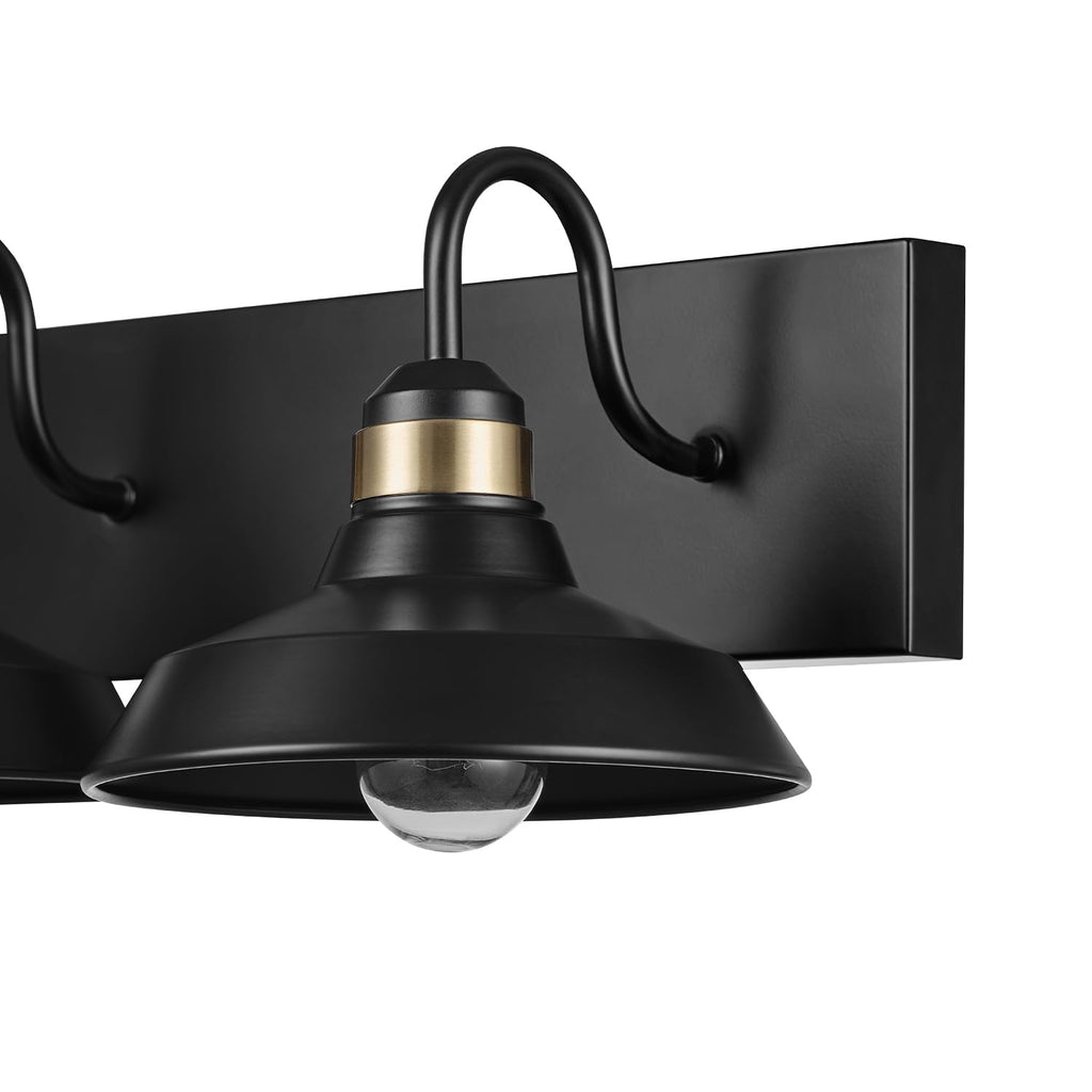 Globe Electric 63000199 24" 3-Light Vanity Light, Matte Black, Brass Accents, Exposed Bulb, Bathroom/Makeup Mirror, Wall Light