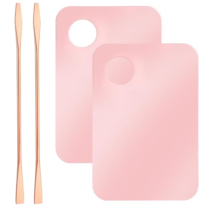 2 Pcs Acrylic Makeup Mixing Tray, Makeup Palette with Makeup Spatula, Foundation Palette, Makeup Mixing Palette, Acrylic Cosmetic Palette for Eye Shadow Lipsticks Nail Art Beauty Salon (Pink)