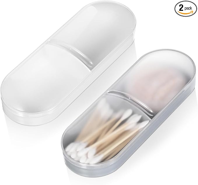 Eldraqth 2 Pcs Travel Qtips Case with Dustproof Lid Portable Small Dental Floss Holder Cotton Pad Holder Clear Plastic Cotton Swab Makeup Pads Storage