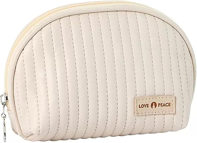 Duleylv Small Makeup Bag for Purse Mini Cosmetic Pouch Waterproof Makeup Organizer for Women Small Cosmetic Bag PU Leather Travel Makeup Bag Lipstick Bag with Zipper Beige