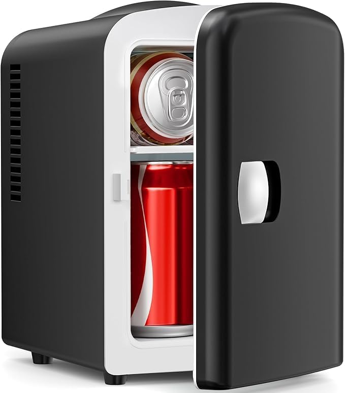 Electactic Compact Refrigerator, Portable Mini Fridge, Skin Care 4L/6 Cans, for Bedroom, Car, Office & Dorm, Small Cooler for Cosmetics, Beverage and Food, White