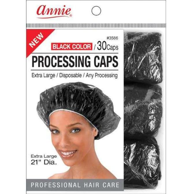 ANNIE Extra Large Processing Caps — Black Disposable Hair Treatment Caps for Coloring, Perming, Conditioning & Showering — 30-Count XL 21″ Diameter Protective Caps