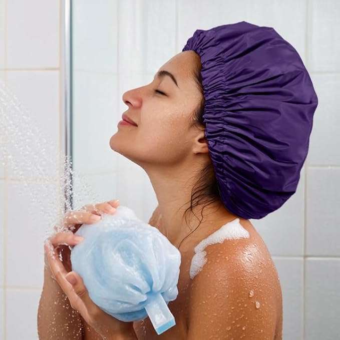 Edoneery Reusable Shower Caps for Women, Waterproof Long Hair Bonnet