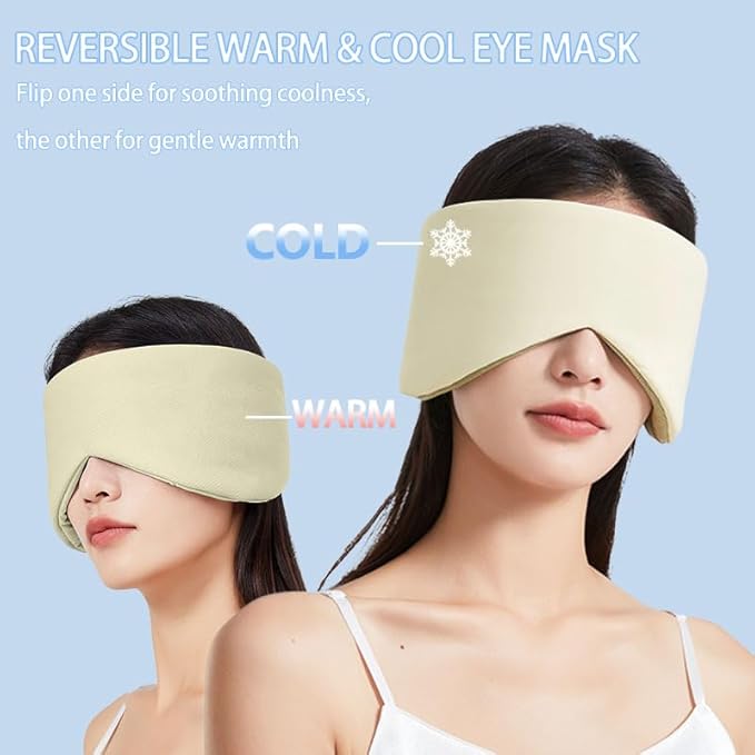 Vettres Reversible Warm & Cool Sleep Mask Wrap-Around Blackout Eye Masks for Side Sleepers Adjustable Unisex Eye Cover for Travel Office & Rest Beige
