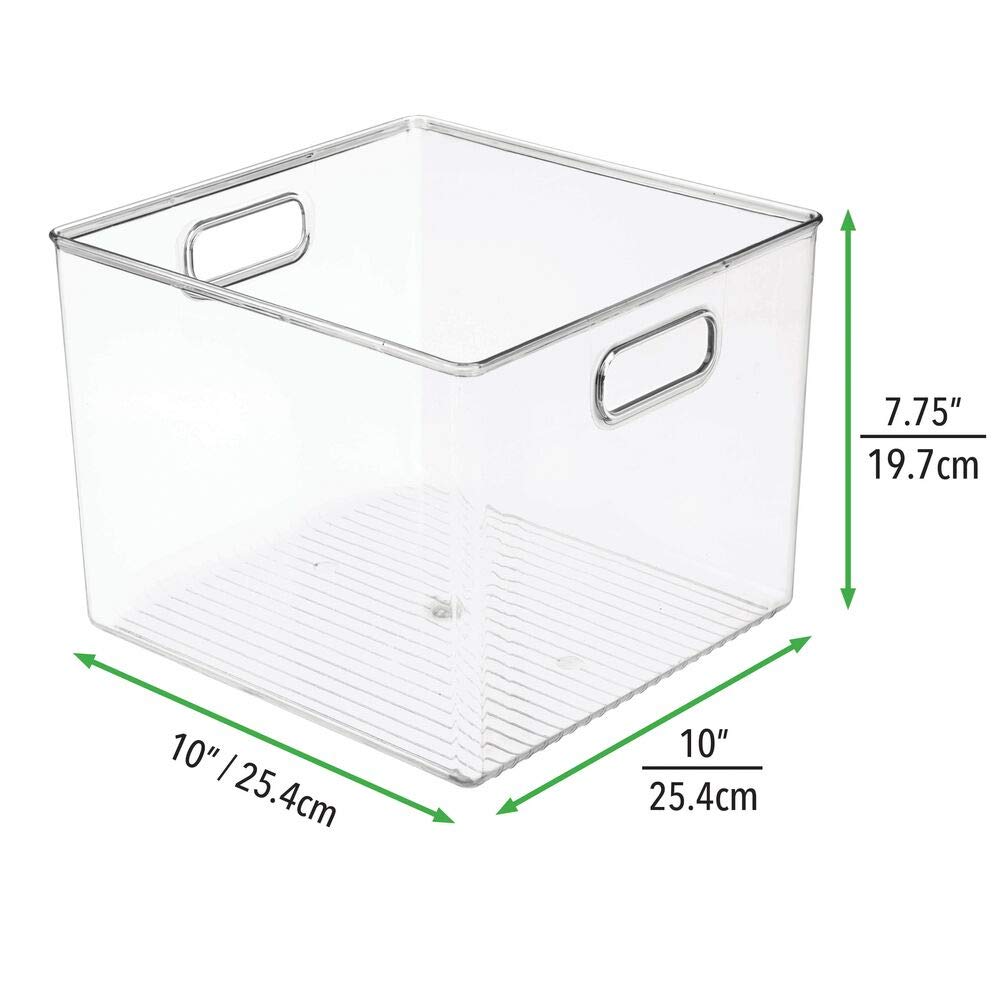 mDesign Plastic Modern Storage Organizer Bin Basket with Handles for Bathroom Organization - Shelf, Cubby, Cabinet, Vanity, and Closet Organizing Decor - Ligne Collection - Clear