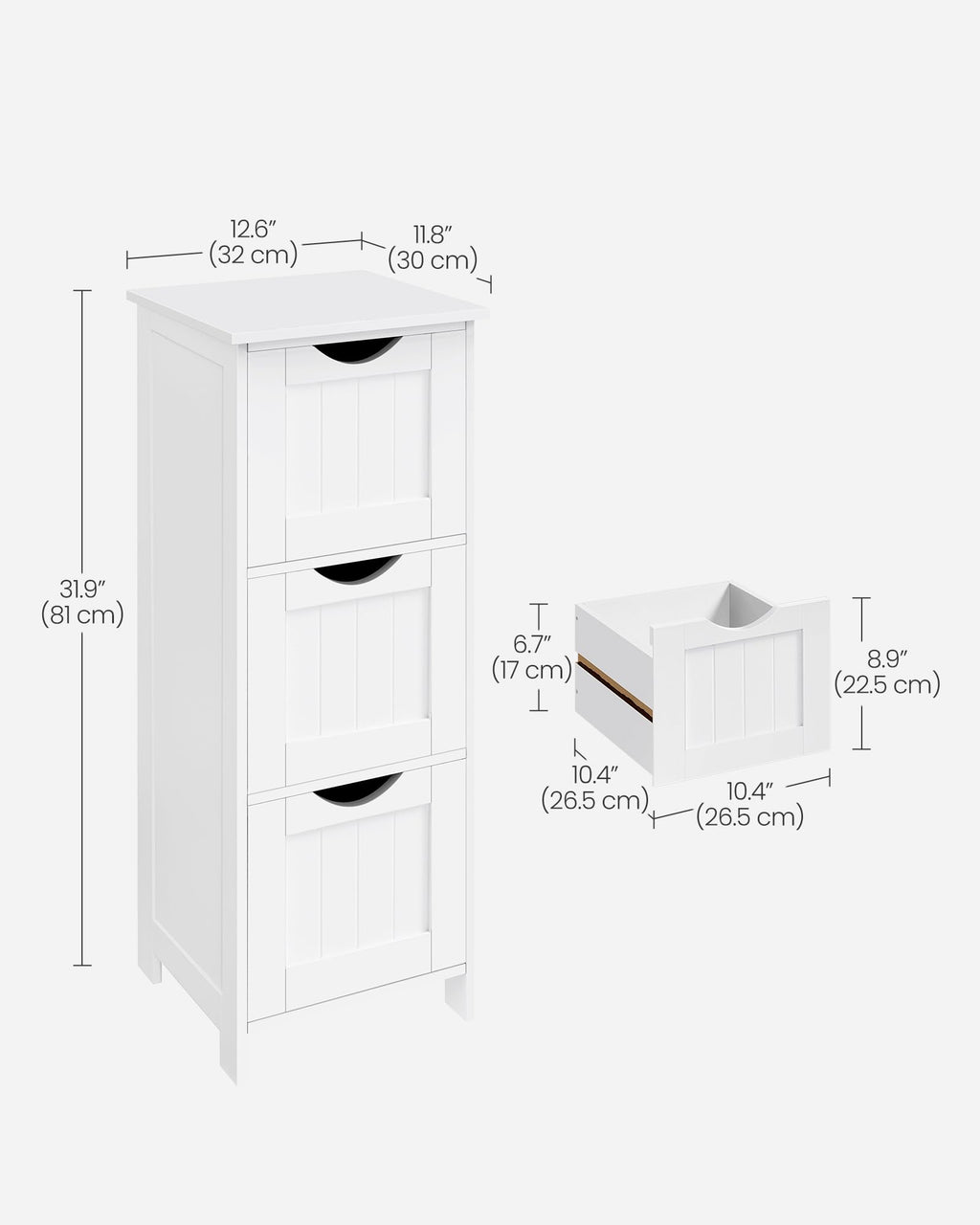 VASAGLE Floor Storage Cabinet, Freestanding Organizer with 3 Drawers