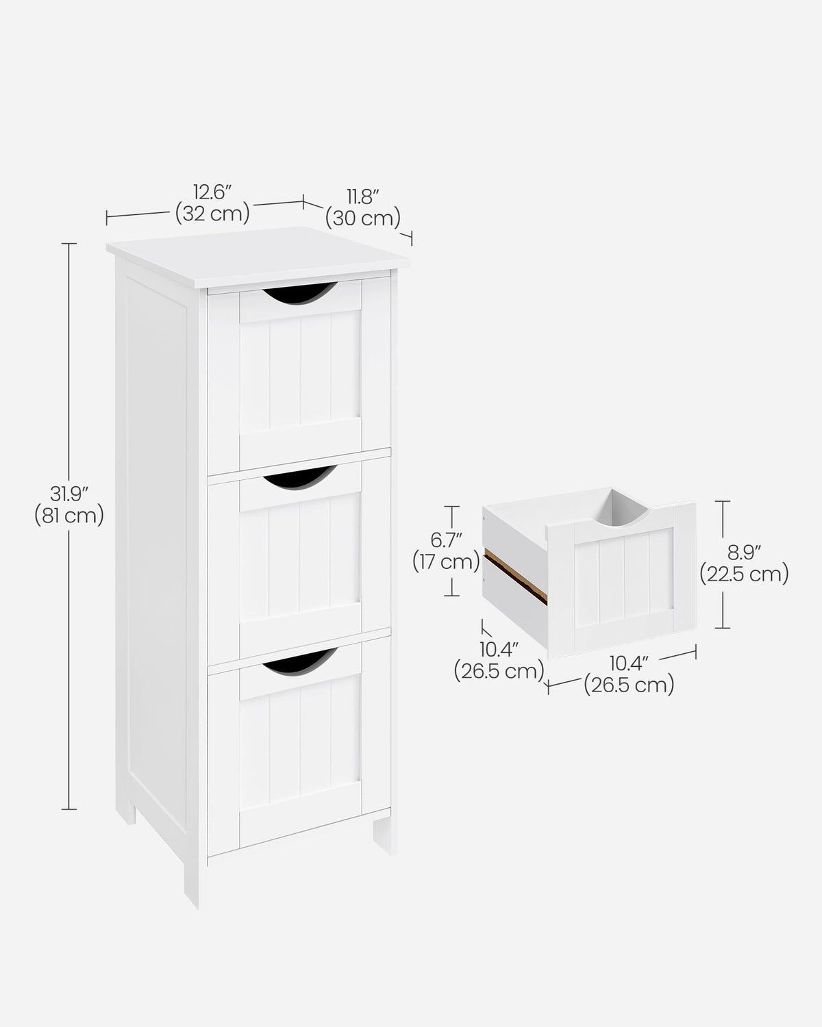 VASAGLE Floor Storage Cabinet, Freestanding Organizer with 3 Drawers