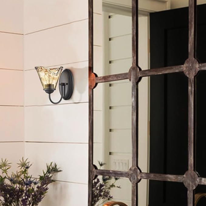 DANSEER Rustic Finish Wall Sconce Vintage Vanity Light with Amber Glow Glass Shade for Bathroom Living Room Hallway Staircase Set of 2