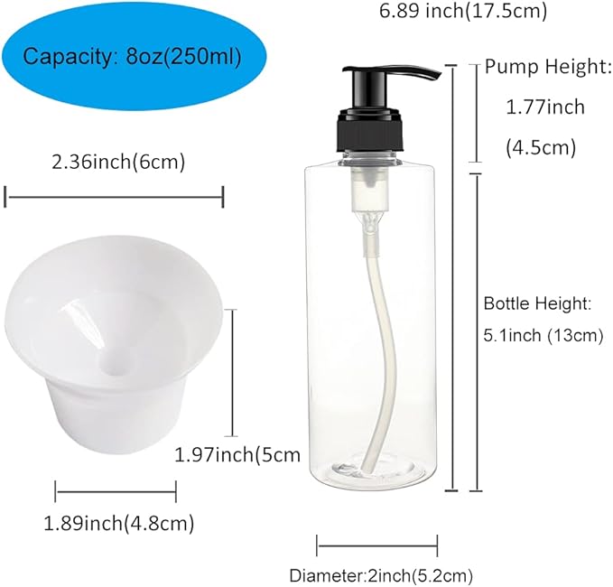 BPFY 12 Pack 8 oz Plastic Pump Dispenser Bottles for Massage Oil, Shampoo, Lotions, Body Wash Pump Bottles, Cream Refillable Containers with Pump, 2 Funnel, 18 Chalk Labels