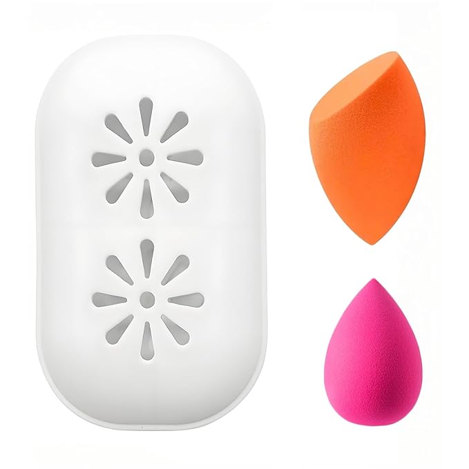 Eatra Large 2 in 1 Makeup Sponge Holder,Travel Make Up Sponges Organizer,Silicone Quick Drying Make Up Sponge Case, With Bonus Blender Sponges,Suitable for Business or Travel (White)