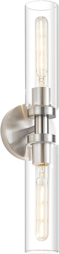 2-Light Brushed Nickel Bathroom Light Fixtures Over Mirror Modern Vanity Light Wall Lighting with Clear Glass Shade for Bathroom, Bedroom, Hallway, Cabinet