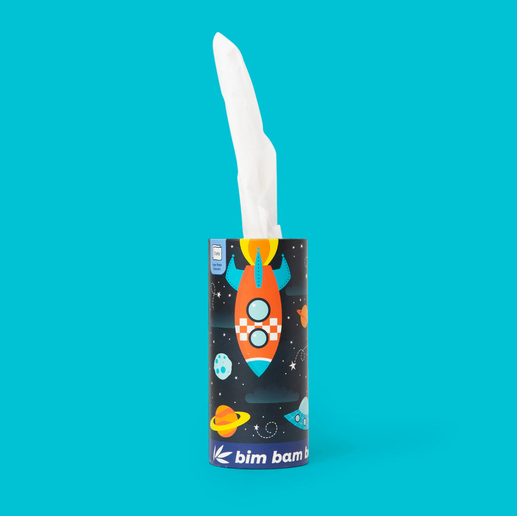 Bim Bam Boo 100% Bamboo Facial Tissue Tube, 3-ply Hypoallergenic Travel Tissues in Car Tissue Holder, 1 Eco-Friendly Cylinder Tissue Tube