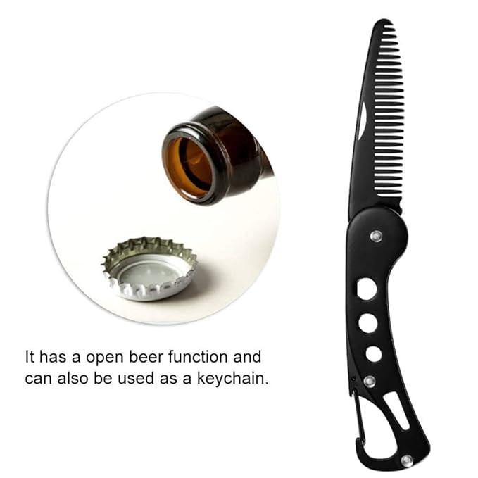 JinZeFa Stainless Steel Folding Beard Comb, Portable Multifunction Anti Static Comb for Men Mustache Styling