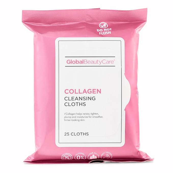 Global Beauty Care Collagen Cleansing Facial Towelettes, Makeup Remover, Nourishing Face & Eye, Hypoallergenic, Paraben-Free, Non-Comedogenic, Hydrates & Smooths Skin, 25 Wipes, 100 Count 4 Pack