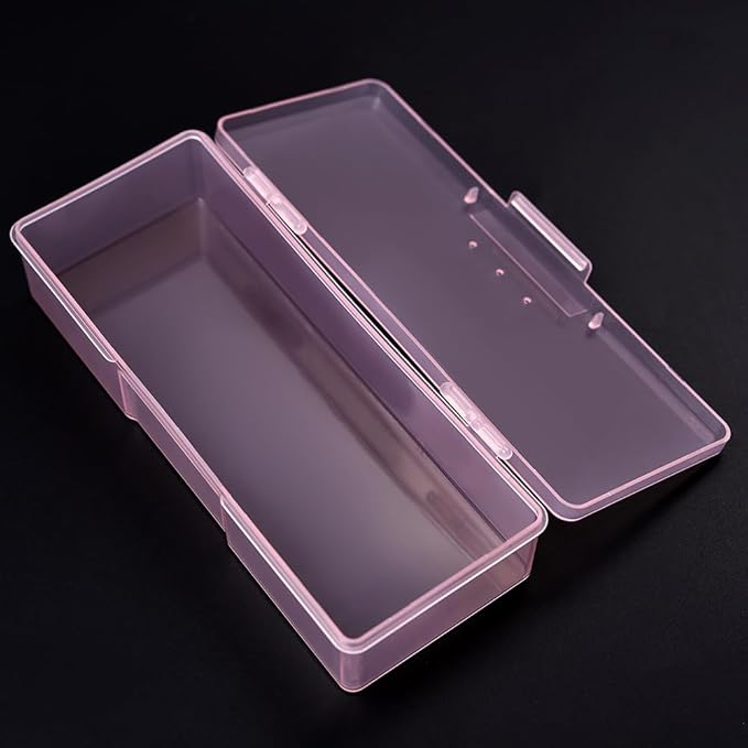 Rolabling Transparent Box Storage Case for Nail Art Equipment Manicure Tool Organzing Pedicure Tool Empty Plastic Box (Pink)