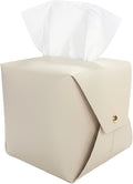 Frayot Tissue Box Cover Square, Faux Leather Tissue Holder Organizer with Side Openings for Bathroom, Vanity, Tabletop, Office (1Pack-Beige)