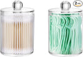 DAPOWER 2 Pack Qtip Holder Storage Canister for Cotton Ball, Cotton Swab, Pads, Floss; 10-Ounce Clear Plastic Apothecary Jar with Lid, Bathroom Makeup Organizer (2)