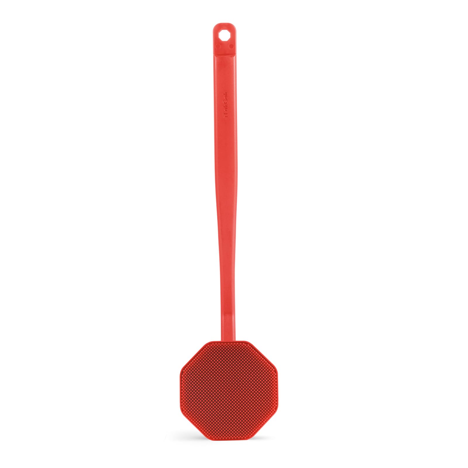 iTOKGOK Silver-Infused Silicone Back Scrubber with Long Handle Back Brush for Shower,Back Scrubber Body Exfoliator Scrubber for All Skin Type and Sensitive Skin - for Men and Women - Red