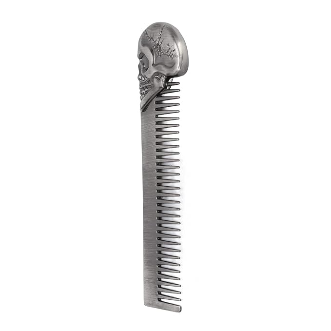Haosie Pocket Beard Comb, 5.79in Skull Pattern Hair Comb for Men, Smooth Oil Hair Styling Travel Comb for Hair Beard Home Salon