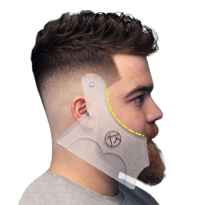 KT Valley Co. Men’s Beard Shaping Tool Transparent Design for Men's Jaw Cheek Neck Line Symmetric Curve, Professional Beard Guide Styling Comb Works w/All Types of Razors and Beard Trimmers
