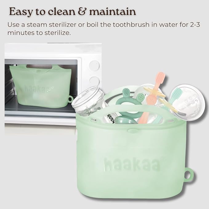 Haakaa 360° Silicone Baby Toothbrush – 100% Soft Food Grade Silicone, BPA-Free, Suction Base, Safe for Babies 6 Months+, Gentle Gum and Teeth Cleaning for Infants, Gum Massager (Pink)