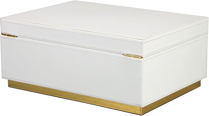 HofferRuffer Elegant Faux Leather Decorative Box, Storage Jewelry Box Organizer, Large Dresser Cosmetic Organizer Holder, Classic Jewelry Accessory Organizer, 11x8x4.8 inches (White)