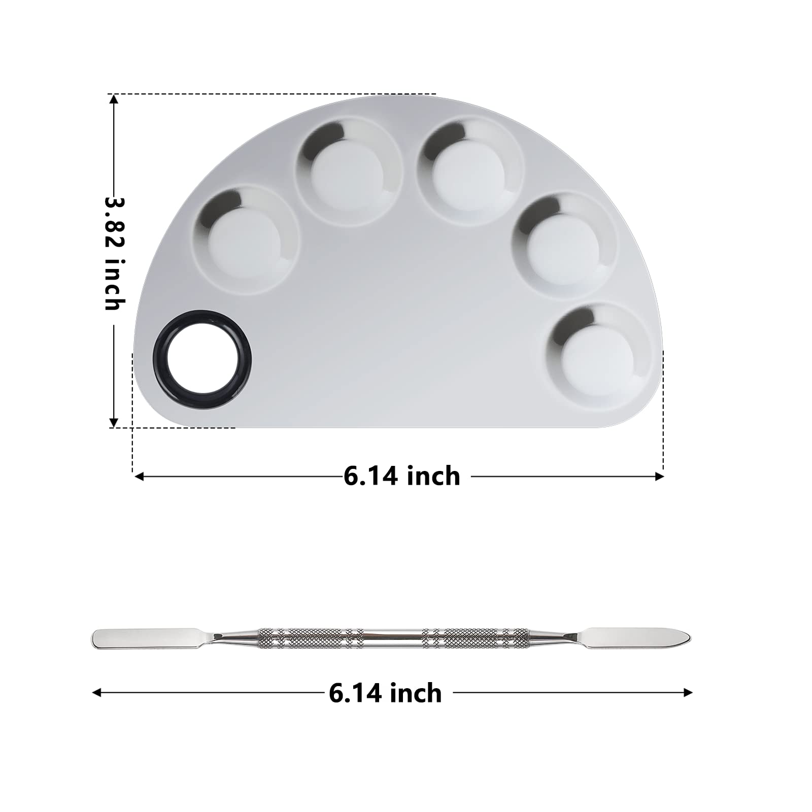 Banugo Makeup Mixing Palette, Premium Stainless Steel Cosmetic Makeup Palette with Spatula Tool, Nail-art Cosmetic Palette for Mixing Cosmetic/Nail Polish/Pigment (Semicircle)