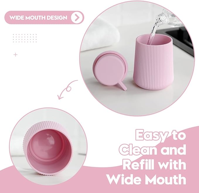 YAUKPH Striped Liquid Hand Soap Dispenser with Leak-Proof Pump for Bathroom and Kitchen Countertop 11 oz Pink