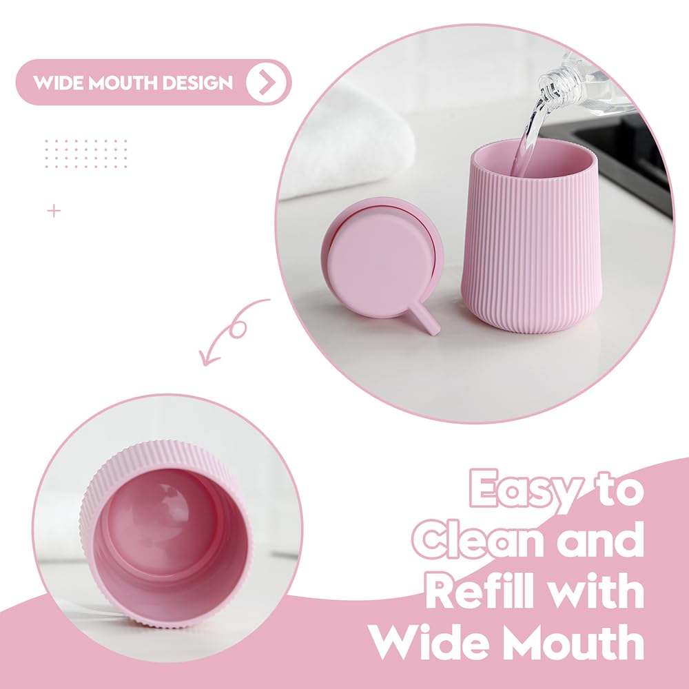 YAUKPH Striped Liquid Hand Soap Dispenser with Leak-Proof Pump for Bathroom and Kitchen Countertop 11 oz Pink