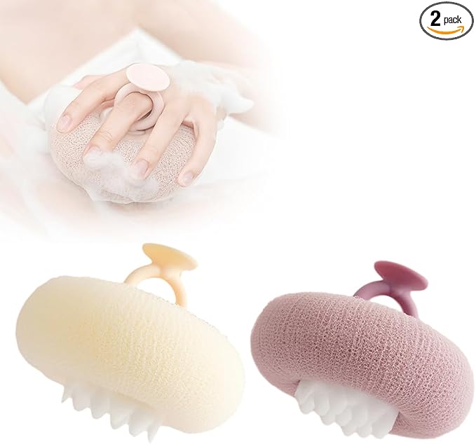 Super Soft Sunflower Suction Cup Bath Ball, 2026 Upgraded 2-in-1 Sunflower Bath Ball Exfoliating Bath Sponge Cleaning Brush, Sponge Mesh Pouf Shower Ball for Women, Men Shower (Purple+Yellow)