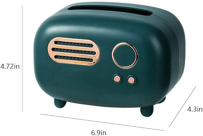 WAYUTO Vintage Radio Facial Tissue Box Cover Napkin Holder Decorative Napkin Storage Organizer Paper Towel Dispenser Container for Bathroom Car Office Desk Home Decor Bedroom Restaurant Green