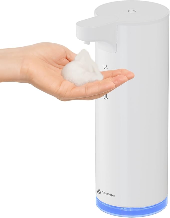 GentleJet EasyFoam Automatic Foaming Soap Dispenser, Touchless USB-C Rechargeable Sensor Pump, 304 Stainless Steel, Adjustable Foam, IPX5 Water-Resistant for Bathroom & Kitchen, 10 fl oz / 300 mL