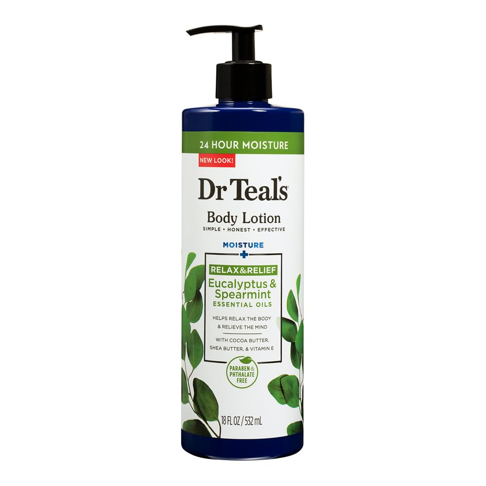 Dr Teal's Body Lotion - Moisture Plus - Rejuvenating Eucalyptus & Spearmint Essential Oils, 18 Fl Oz 2-Pack (36 Fl Oz)