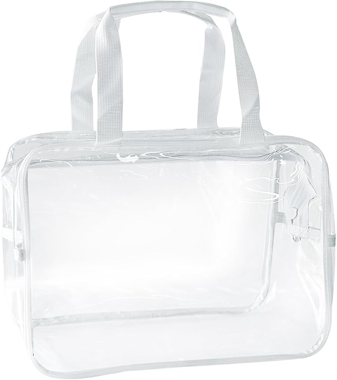 TotePrint Large Clear Transparent Gift Pouch Wash Travel Makeup Cosmetic Bag with Handle for Travel Bathroom Toiletry Organizer (Clear)