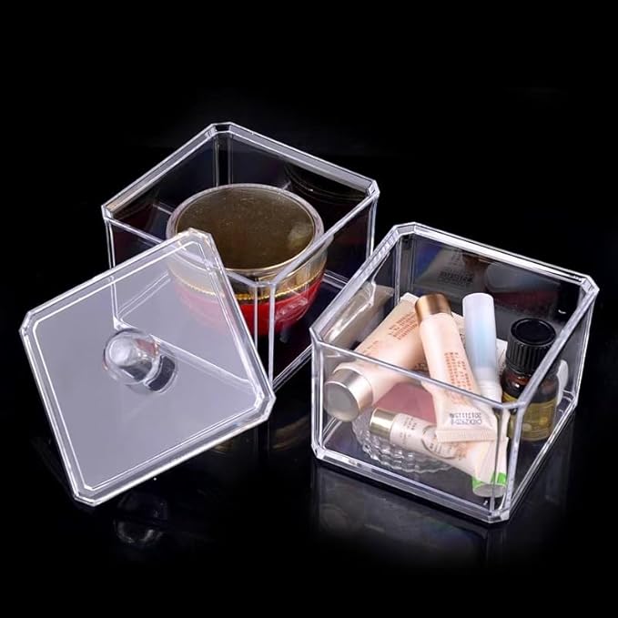 UShioart Stackable Square Acrylic Cotton Ball Holder Q-tip Holder Bathroom Swab Dispenser (Twin pack)