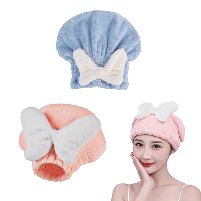 DeaHea 2 Pack Hair Drying Caps Microfiber Hair Towel Wrap Super Absorbent Quick Dry Turban Wet Head Hair Drying Wraps for Bathing Bath Girls Women Swim Beauty Post Shower Instead of Blow Dryers